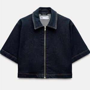 Zara Dark Navy Blue Short Sleeve Crop Jacket